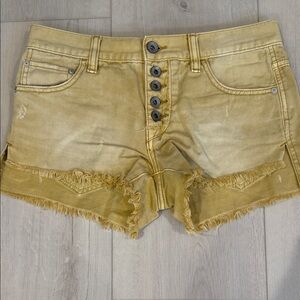 Free People High Low Yellow Washed Denim Shorts 24